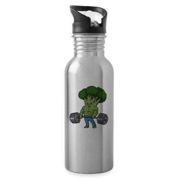 Brokkoli Bodybuilding Fitness Kreuzheben Deadlift - Trinkflasche mit integriertem Trinkhalm - Lightsilver - Rechts