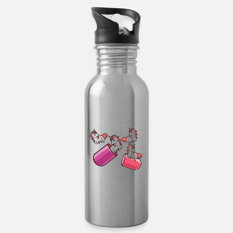 Einhorn Anti Depressionen - Trinkflasche mit integriertem Trinkhalm - Lightsilver