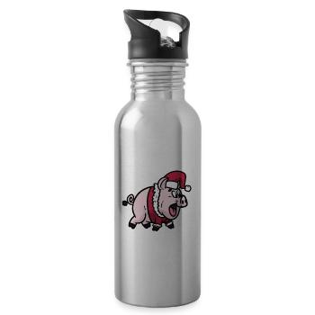 Schwein Weihnachten - Trinkflasche mit integriertem Trinkhalm - Lightsilver - Rechts