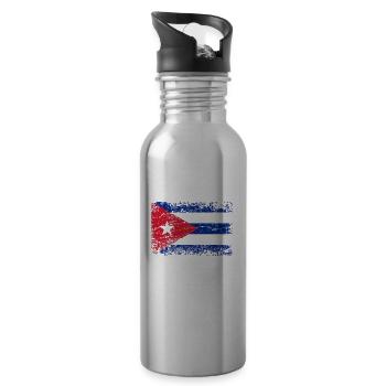 Cuba flag banner Cuban Havana rum used-look - Water bottle with straw - silver - Right
