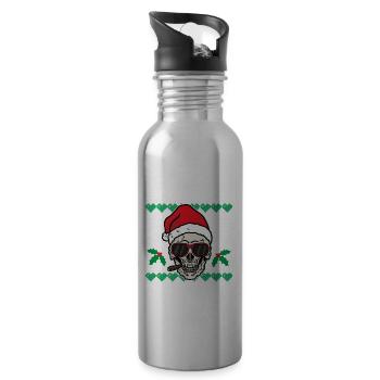 Gothic Anti Xmas Skull I Gift for Christmas - Water bottle with straw - silver - Right