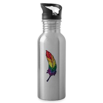 Feather Bird Nature LGBT Free Gaypride Wind Gift - Water bottle with straw - silver - Right