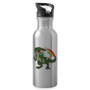 Einhorn reitet auf Dinosaurier Regenbogen - Trinkflasche mit integriertem Trinkhalm - Lightsilver - Rechts