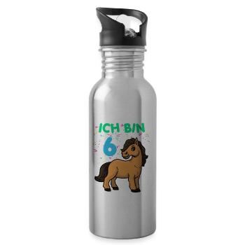 6 Jahre alt Pony Geburtstag - Trinkflasche mit integriertem Trinkhalm - Lightsilver - Rechts