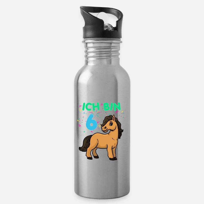 6 Jahre alt Pony Geburtstag - Trinkflasche mit integriertem Trinkhalm - Lightsilver