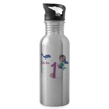 Meerjungfrau erster Geburtstag 1 Jahr Kindershirt - Trinkflasche mit integriertem Trinkhalm - Lightsilver - Rechts