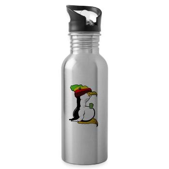 Tux Linux Pinguin Kaffeepause Computerfreak Rasta - Trinkflasche mit integriertem Trinkhalm - Lightsilver - Rechts