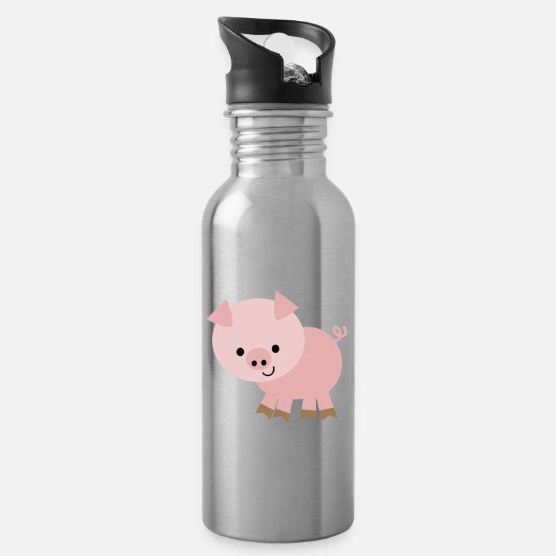 Kleines Schweinchen - Trinkflasche mit integriertem Trinkhalm - Lightsilver