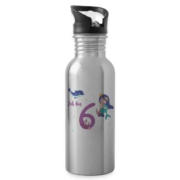 sechster Geburtstag 6 Jahre alt Geburtstagsshirt - Trinkflasche mit integriertem Trinkhalm - Lightsilver - Rechts