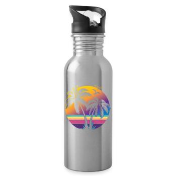 Vintager Sonnenuntergang-Palme-Geschenk-Entwurfs-Ideen-Strand - Trinkflasche mit integriertem Trinkhalm - Lightsilver - Rechts