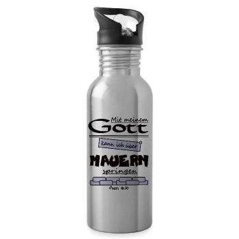 Mit meinem Gott kann ich über Mauern - Trinkflasche mit integriertem Trinkhalm - Lightsilver - Rechts