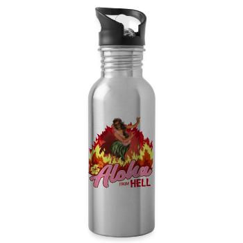 Aloha from Hell I Funny Hawaii Dance Shirt - Water bottle with straw - silver - Right