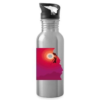 Klettern Bergsteigen Sonnenaufgang Geschenk - Trinkflasche mit integriertem Trinkhalm - Lightsilver - Rechts