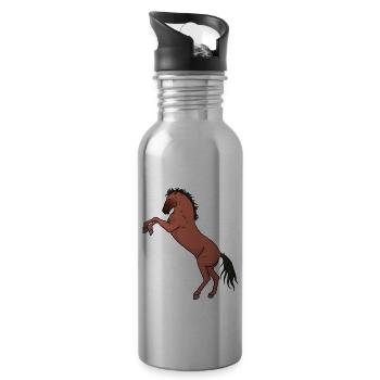 Pferd Pferde Pony Reiten Wildpferd Hengst Wild - Trinkflasche mit integriertem Trinkhalm - Lightsilver - Rechts