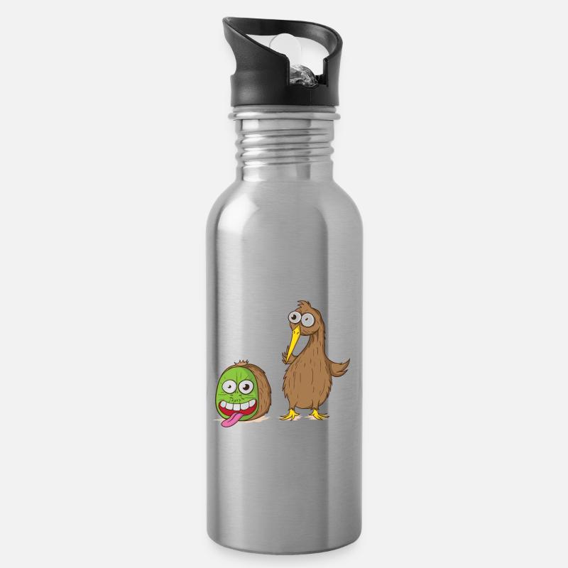 Oiseau kiwi et fruit kiwi - Gourde avec paille intégrée - argent clair