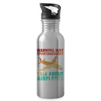 Flugzeug Flieger Pilot Fliegen Retro - Trinkflasche mit integriertem Trinkhalm - Lightsilver - Rechts