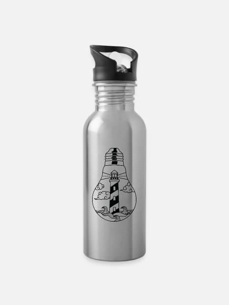Leuchtturm Küste - Trinkflasche mit integriertem Trinkhalm - Lightsilver
