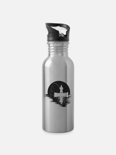 Vollmond Angler - Trinkflasche mit integriertem Trinkhalm - Lightsilver