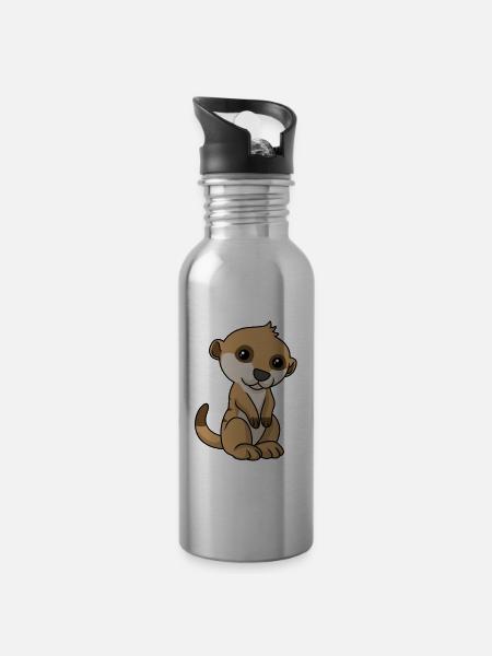 Cartoon meerkat meerkat - Water bottle with straw - silver
