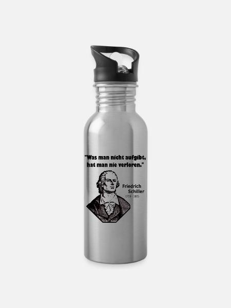 Zitat Schiller Aufgeben - Trinkflasche mit integriertem Trinkhalm - Lightsilver