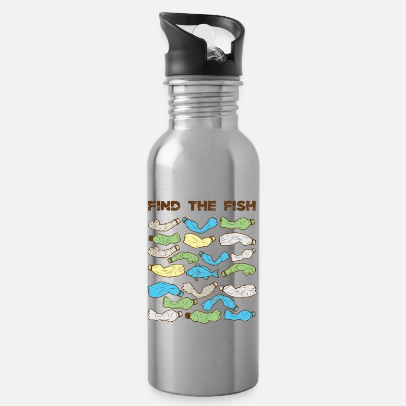 Find the Fish plastique pollution du poisson - Gourde avec paille intégrée - argent clair