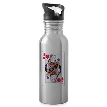 King lady card king queen kart couple love - Water bottle with straw - silver - Right