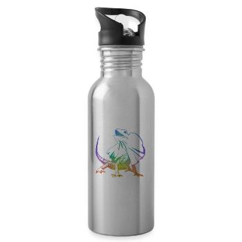 Collared Lizard Frilled Neck Lizard Outline - Water bottle with straw - silver - Right