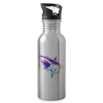 Umriss Hai bunt - Trinkflasche mit integriertem Trinkhalm - Lightsilver - Rechts