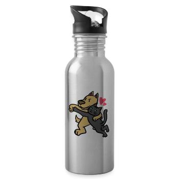 Loving cat & dog - Water bottle with straw - silver - Right