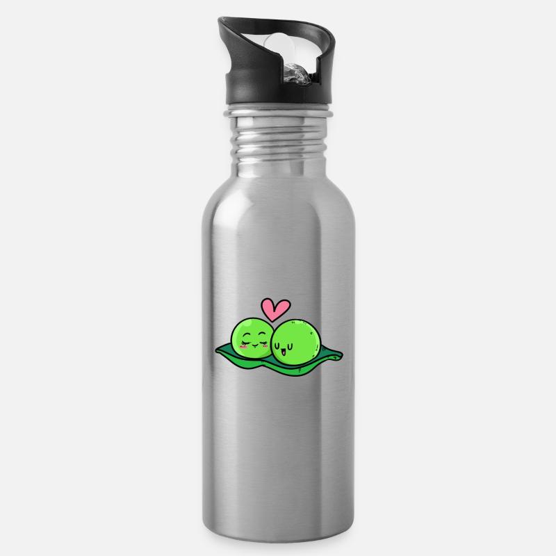Pea Lovers - Trinkflasche mit integriertem Trinkhalm - Lightsilver