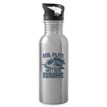 real pilots dont need runways Helikopter Pilot - Trinkflasche mit integriertem Trinkhalm - Lightsilver - Rechts