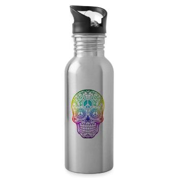 Bunter Hippie Totenschädel Peace - Trinkflasche mit integriertem Trinkhalm - Lightsilver - Rechts