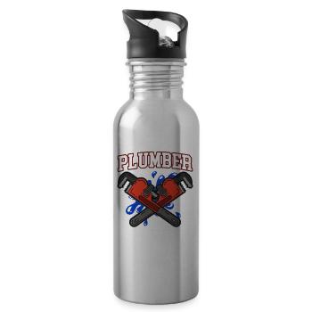 funny plumber - Water bottle with straw - silver - Right