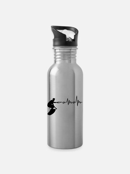 Wakeboard Herzschlag - Trinkflasche mit integriertem Trinkhalm - Lightsilver