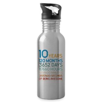10 years birthday t shirt - Water bottle with straw - silver - Right