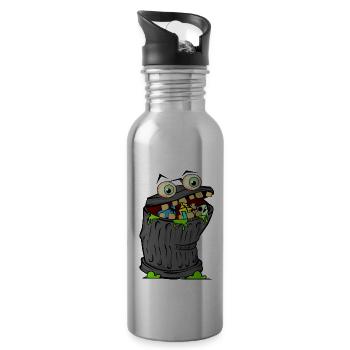 trash Mülleimer comic cartoon grafic bild kinder - Trinkflasche mit integriertem Trinkhalm - Lightsilver - Rechts