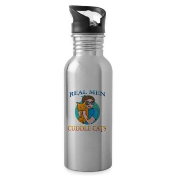 Real Man Cuddle Cats - Water bottle with straw - silver - Right