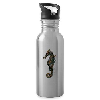 Mechanisches Seepferdchen Meerestier Motiv - Trinkflasche mit integriertem Trinkhalm - Lightsilver - Rechts
