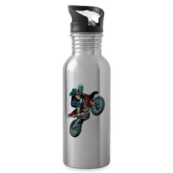 Motif Skull Skeleton Bones Motorcross Bike - Gourde avec paille intégrée - argent clair - Droite