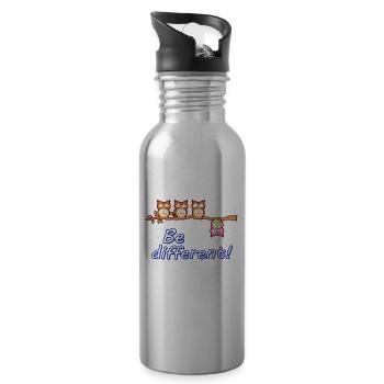 Funny Be Different Eagle Owl Owl Bird Funny Owl - Water bottle with straw - silver - Right