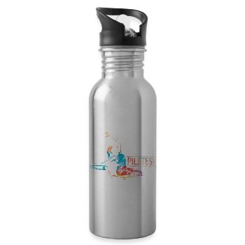 Pilates Geschenk - Trinkflasche mit integriertem Trinkhalm - Lightsilver - Rechts