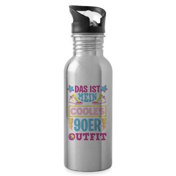 90er Jahre Party Outfit Kostüm Verkleidung 90s - Trinkflasche mit integriertem Trinkhalm - Lightsilver - Rechts