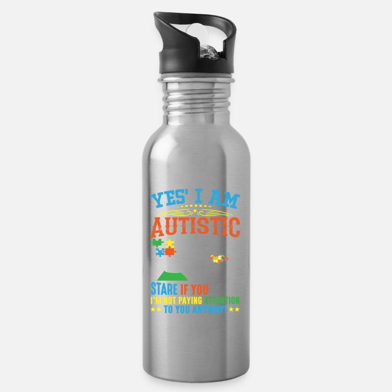 Ja ich bin autistisch - Trinkflasche mit integriertem Trinkhalm - Lightsilver