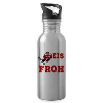 Ice Hockey Makes Me Happy - Eishockey - Trinkflasche mit integriertem Trinkhalm - Lightsilver - Rechts