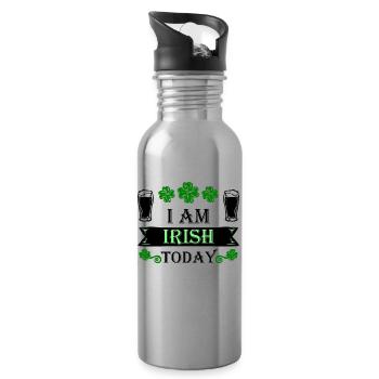 Irish Pub I Am Irish Today - Water bottle with straw - silver - Right