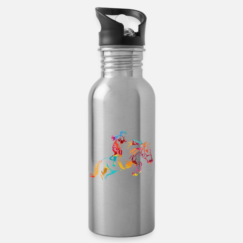 Springreiten Geschenk - Trinkflasche mit integriertem Trinkhalm - Lightsilver