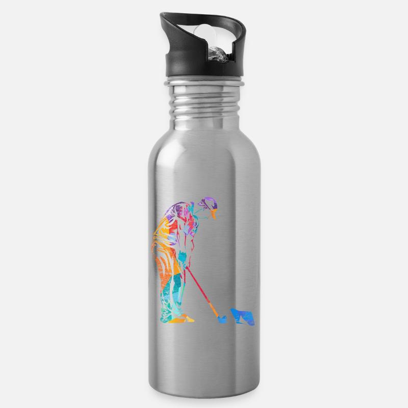 Minigolf Geschenk - Trinkflasche mit integriertem Trinkhalm - Lightsilver