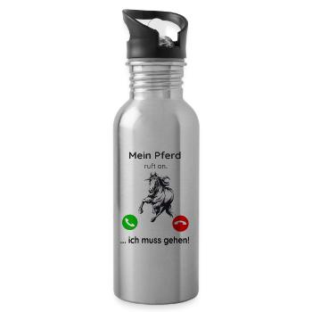 Mein Pferd ruft an ich muss gehen - Trinkflasche mit integriertem Trinkhalm - Lightsilver - Rechts