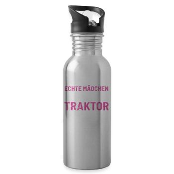 Bauernhof Traktor Mädchen Fahren - Trinkflasche mit integriertem Trinkhalm - Lightsilver - Rechts