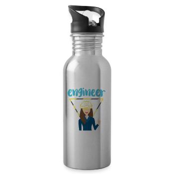 Engineer engineer woman - Water bottle with straw - silver - Right
